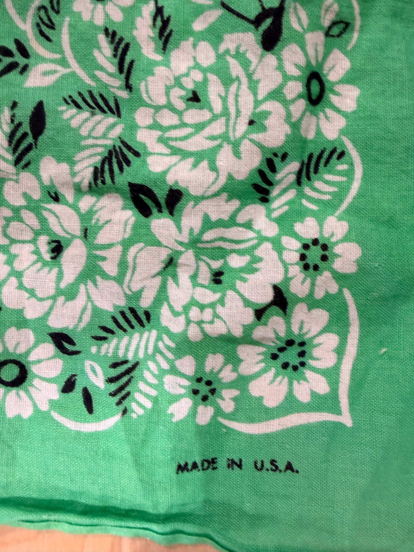 Vintage Kelly Green Floral Bandana