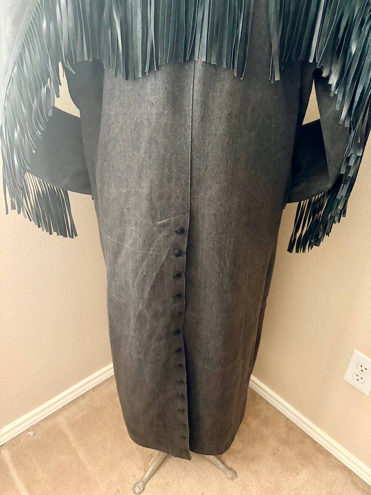 90’s Vintage Diamond Denim & Leather Fringe Duster-Men’s Large