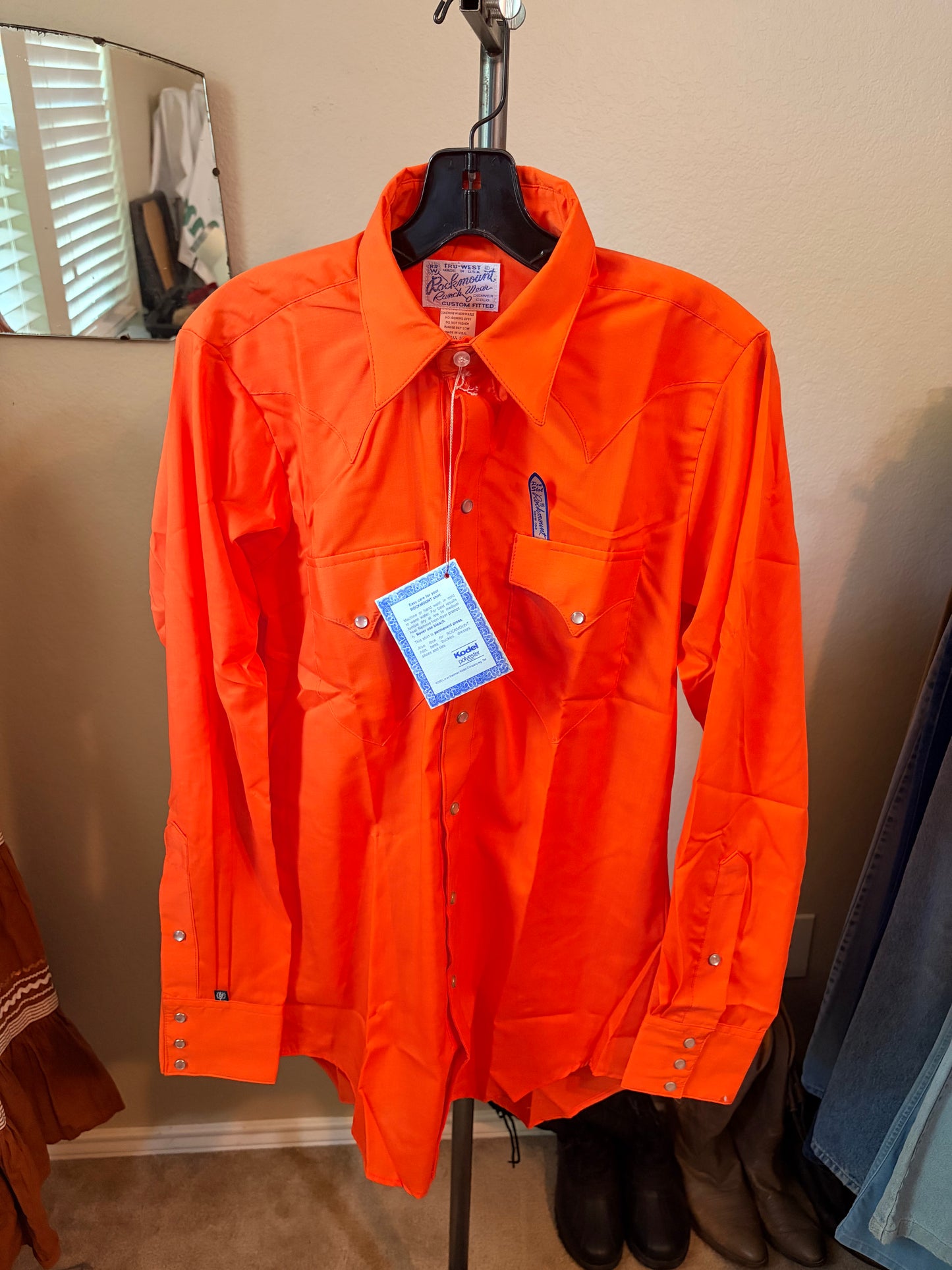 1970's Vintage NOS Rockmount Ranch Wear Orange Pearl Snap