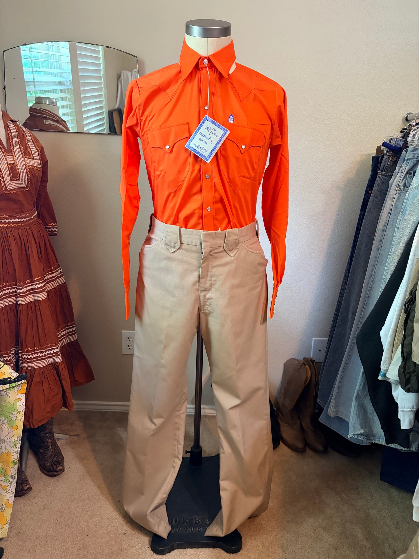 1970's Vintage NOS Rockmount Ranch Wear Orange Pearl Snap