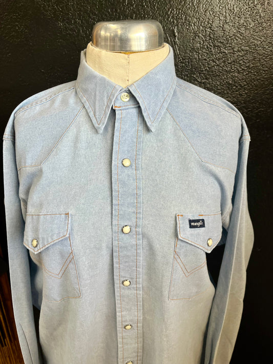 Vintage Wrangler Chambray Demin Pearl Snap