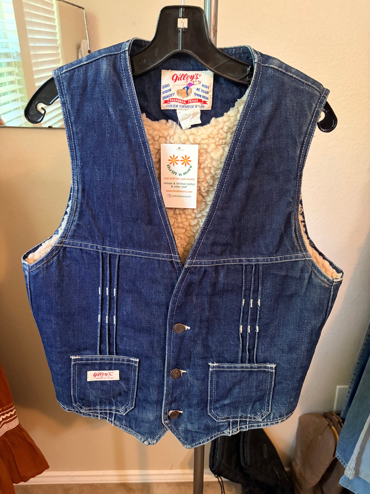 1980's Vintage Gilley’s Pasadena Denim Sherpa Vest