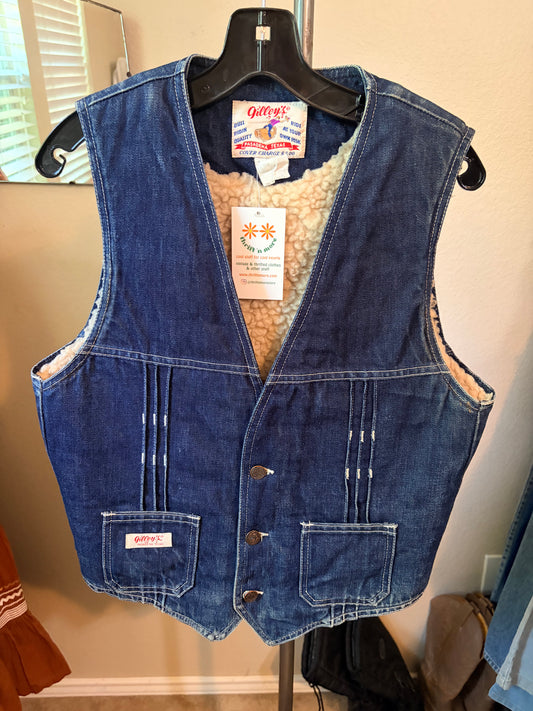 1980's Vintage Gilley’s Pasadena Denim Sherpa Vest