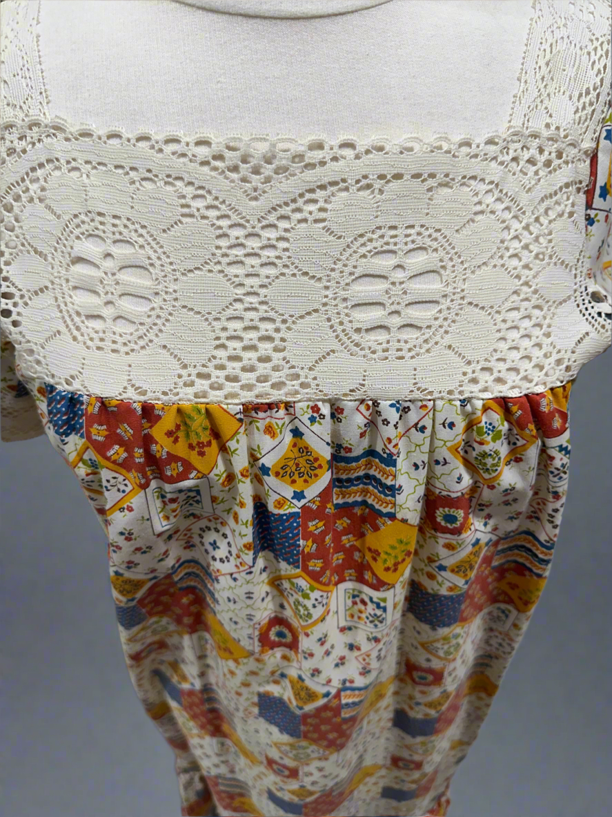 Vintage 70's Patchwork Lace Yolk Dress