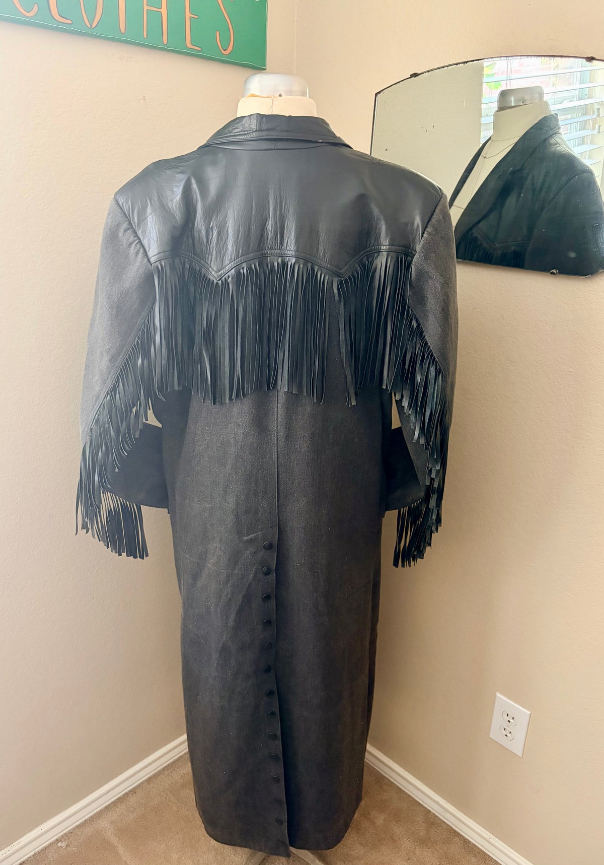 90’s Vintage Diamond Denim & Leather Fringe Duster-Men’s Large