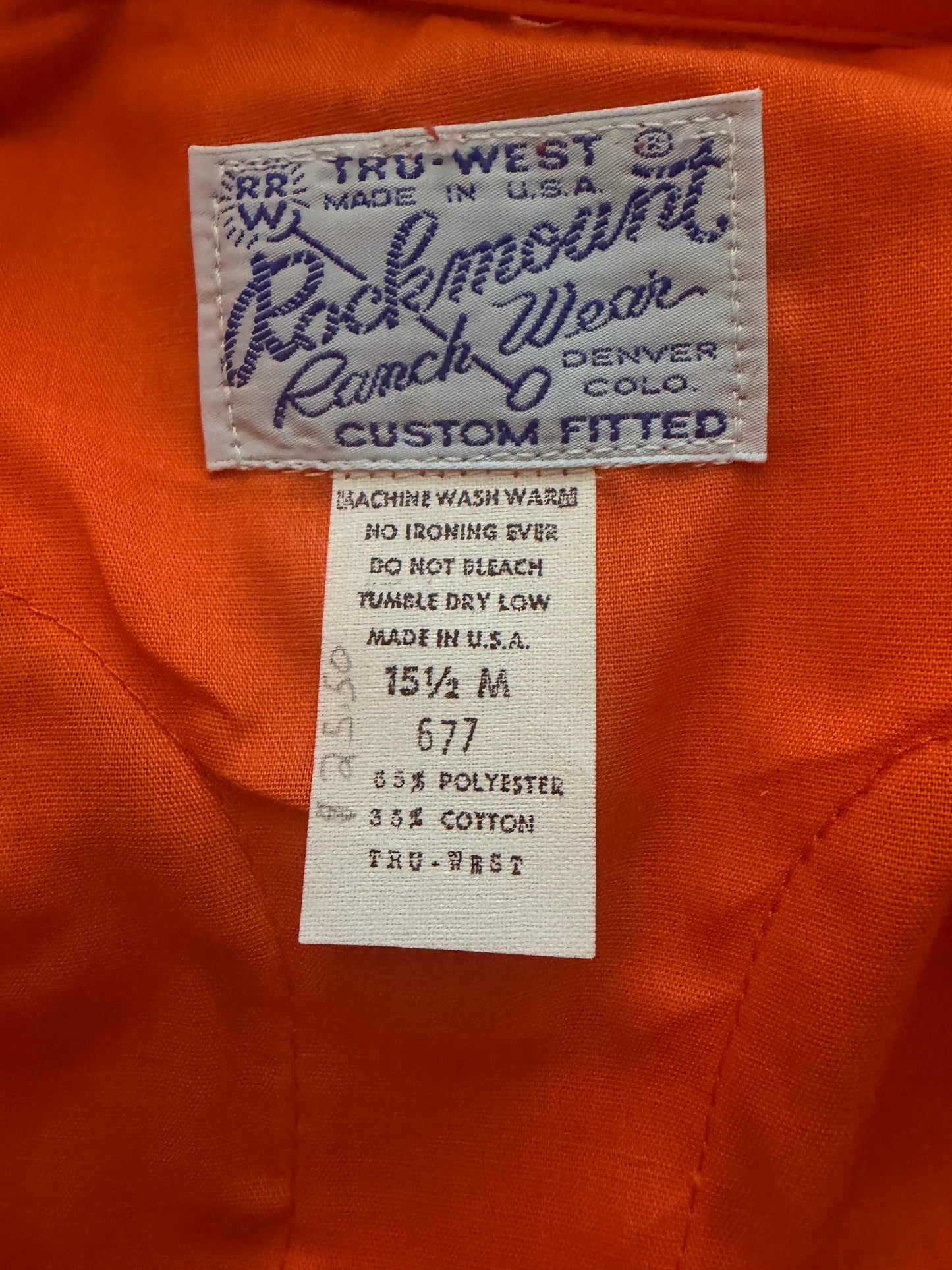 1970's Vintage NOS Rockmount Ranch Wear Orange Pearl Snap