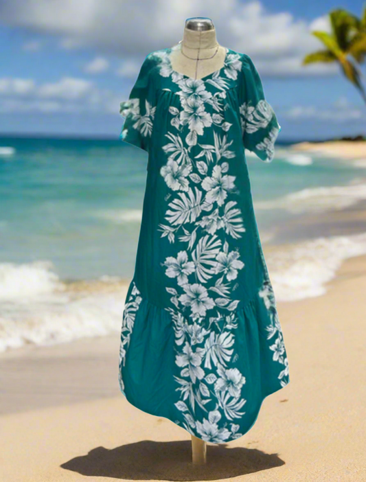 Vintage Royal Creations Hawaii Teal Dress