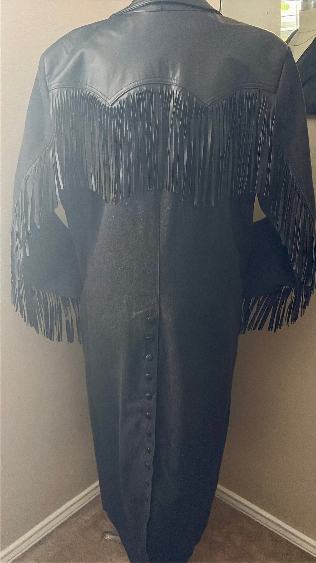 90’s Vintage Diamond Denim & Leather Fringe Duster-Women’s Medium
