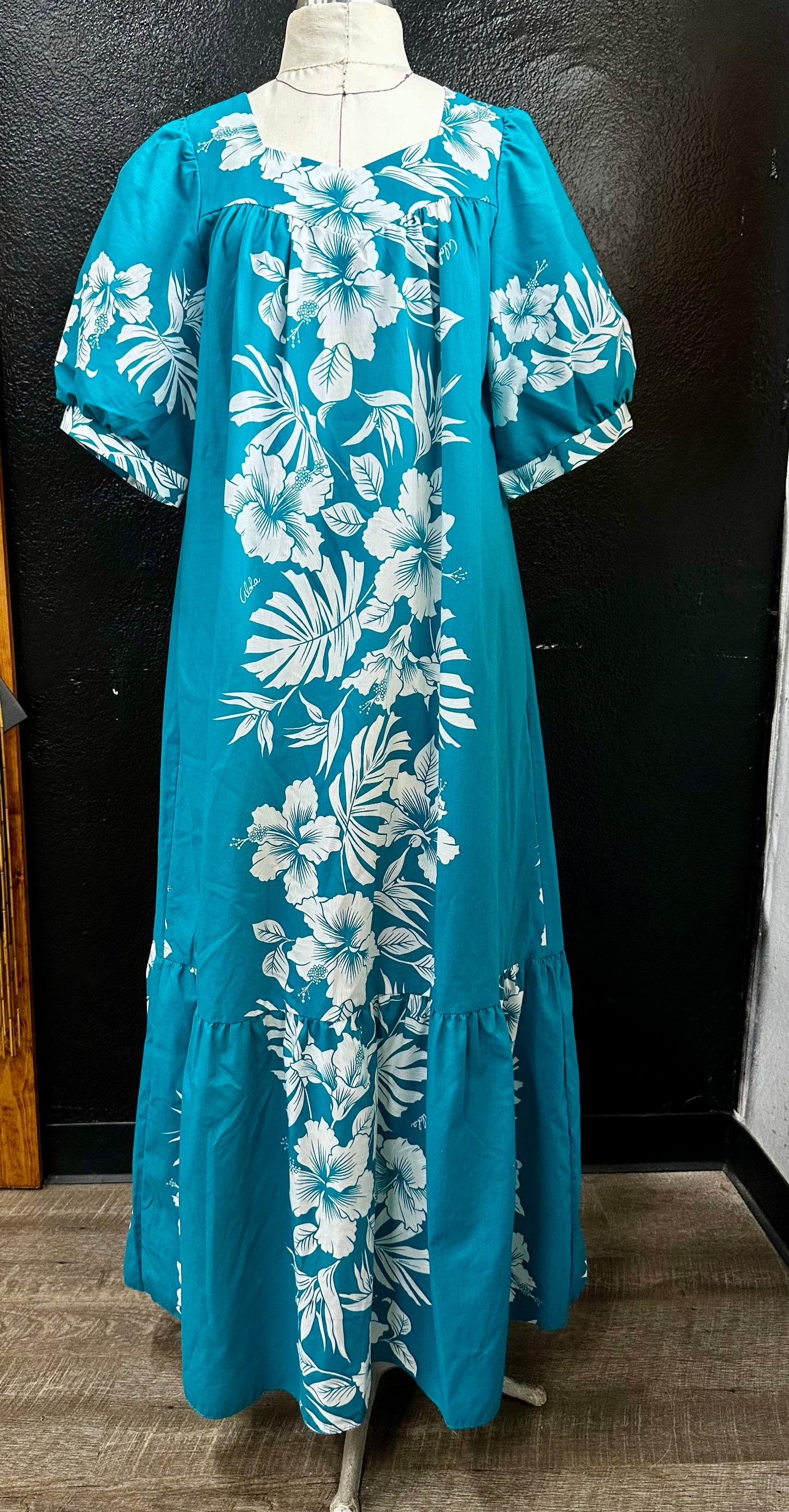 Vintage Royal Creations Hawaii Teal Dress