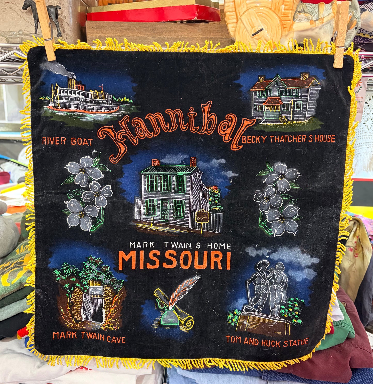 Vintage Hannibal Missouri-Mark Twain House Souvenir Pillowcase