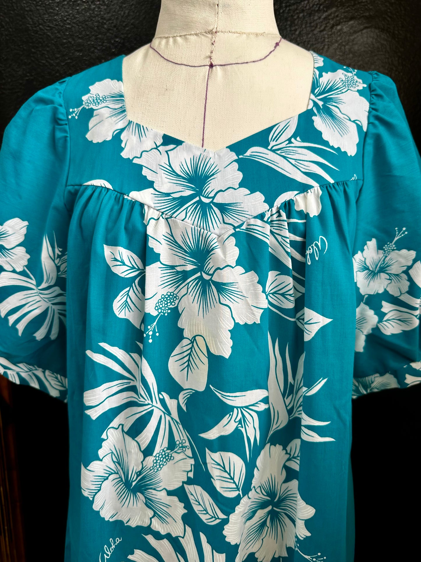 Vintage Royal Creations Hawaii Teal Dress