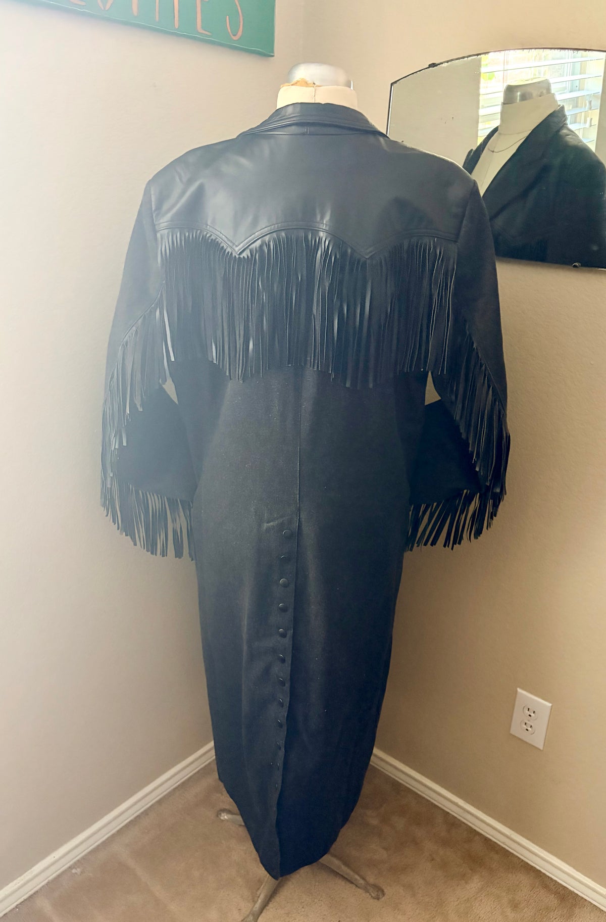 90’s Vintage Diamond Denim & Leather Fringe Duster-Women’s Medium