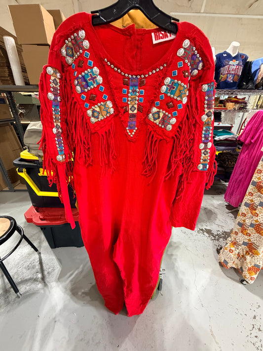 1980s Risky Red Western One Piece