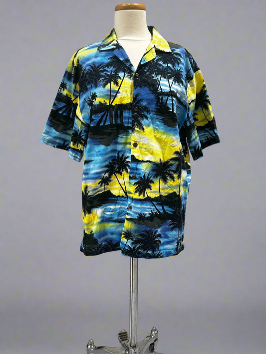 KY'S Hawaiian Shirt-Blue/Yellow