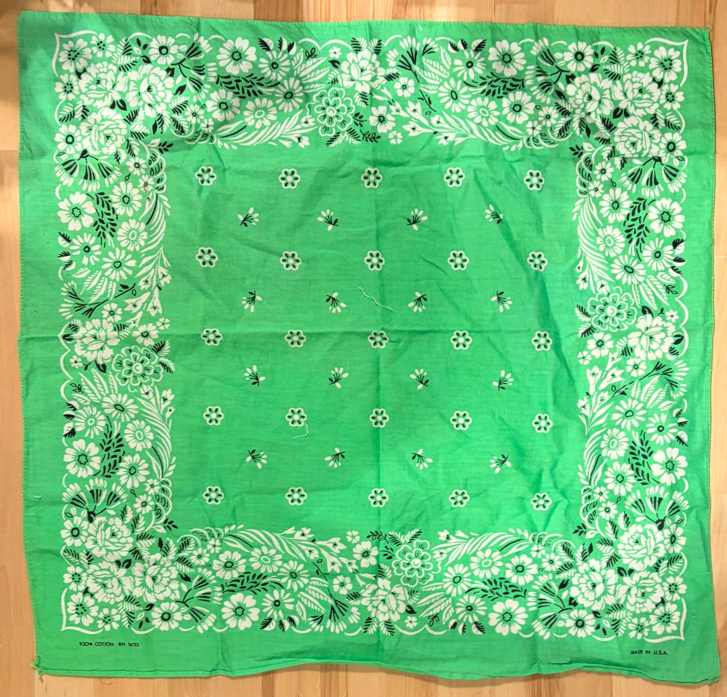 Vintage Kelly Green Floral Bandana