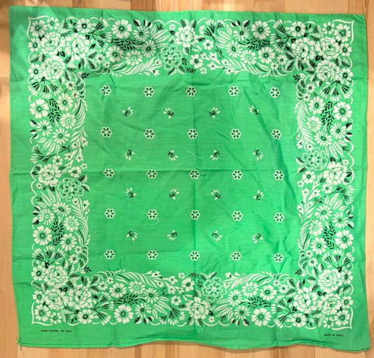 Vintage Kelly Green Floral Bandana