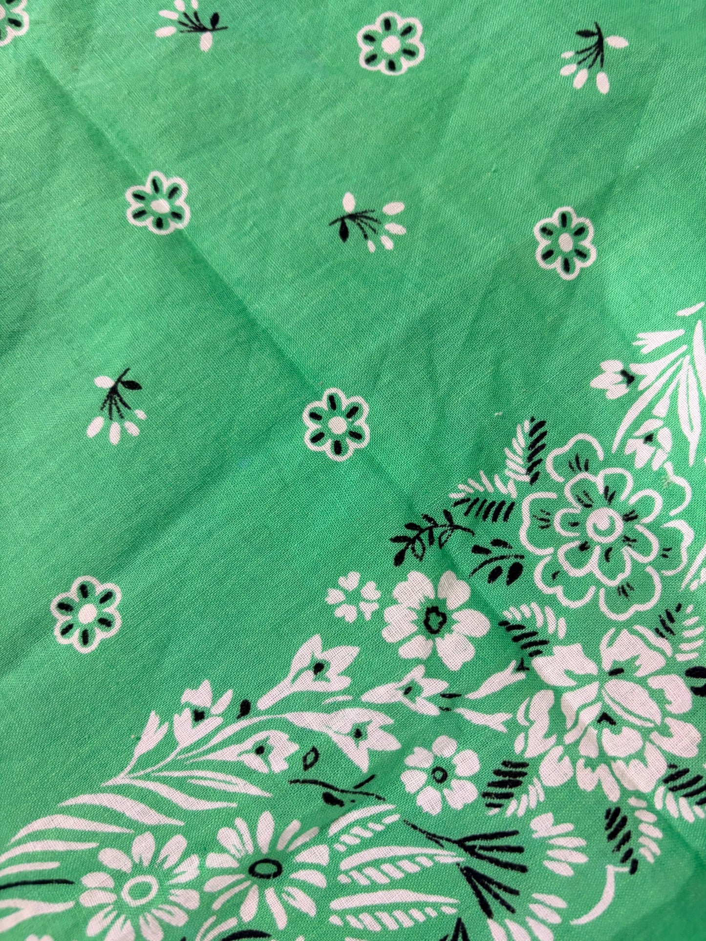Vintage Kelly Green Floral Bandana